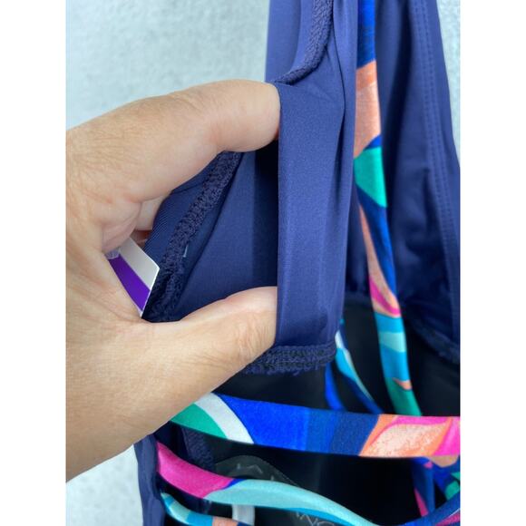 La Blanca Swimsuit Women's Sz 14 Island Goddess Blue V-neck Criss‎ Cross Straps - Picture 9 of 12